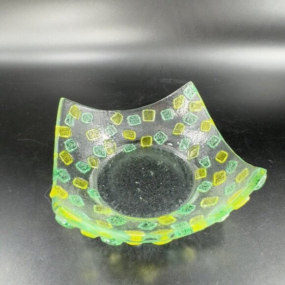 Square Fused Art Glass Dish Plate Whimsical Decor Textured Dish Hand Crafted Vtg - Picture 13 of 15